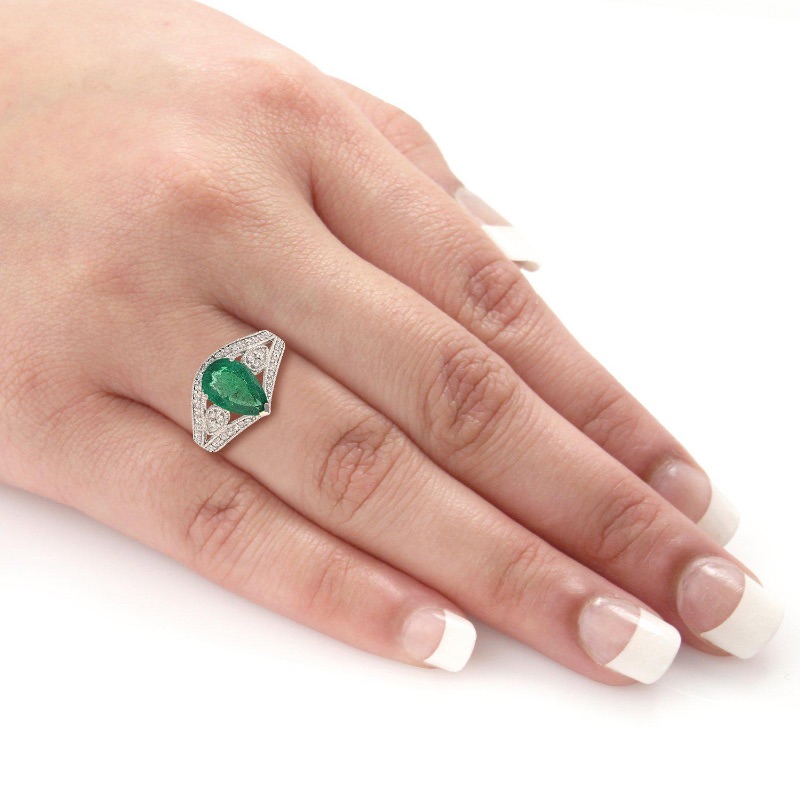 Photo 4 of 2.22ct Emerald and 0.35ctw Diamond Platinum Ring W MSRP CERTIFIED APPRAISAL  (APPROX SIZE 6-7)  RN024011
