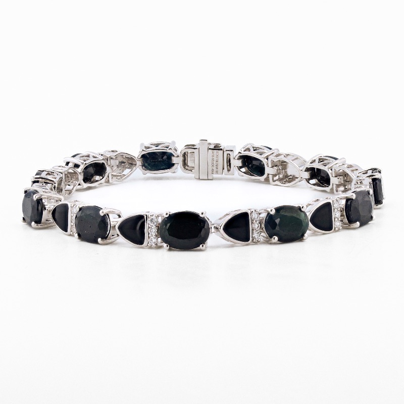 Photo 1 of 18.52ctw Blue Sapphire and 0.49ctw Diamond 18K White Gold Bracelet W MSRP CERTIFIED APPRAISAL  BR007763