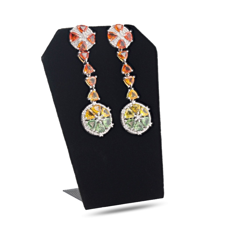 Photo 4 of 14.27ctw MultiColor Sapphire and 1.16ctw Diamond Platinum Dangle Earrings W. MSRP Appraisal. ER005841