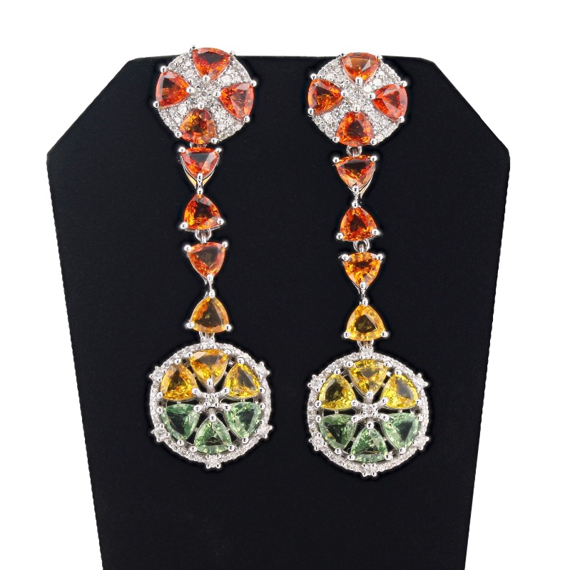 Photo 1 of 14.27ctw MultiColor Sapphire and 1.16ctw Diamond Platinum Dangle Earrings W. MSRP Appraisal. ER005841