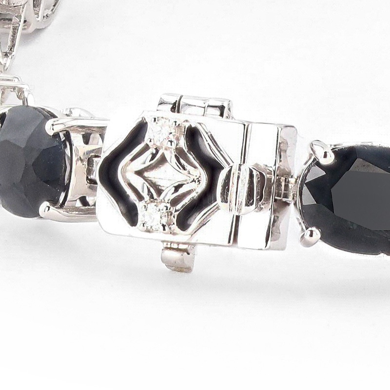 Photo 3 of 29.31ctw Blue Sapphire and 0.25ctw Diaond 18K White Gold Bracelet with Black Enamel w. MSRP Appraisal  BR007764