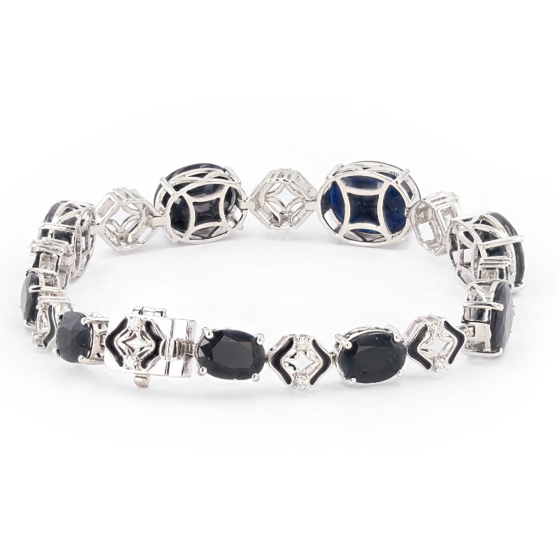 Photo 1 of 29.31ctw Blue Sapphire and 0.25ctw Diaond 18K White Gold Bracelet with Black Enamel w. MSRP Appraisal  BR007764