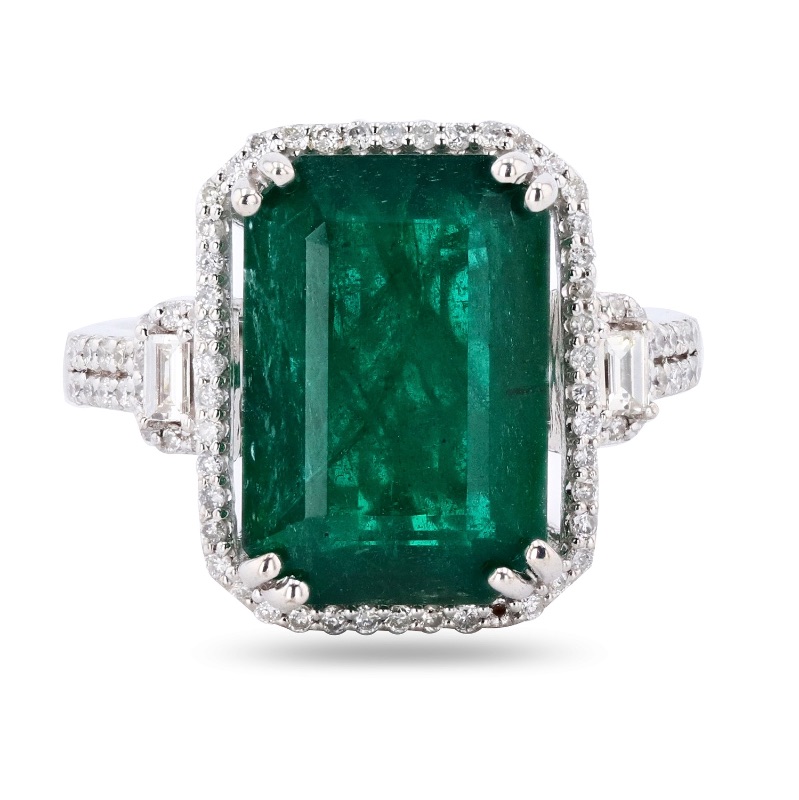 Photo 3 of 6.24ct Emerald and 0.52ctw Diamond 18K White Gold Ring w. MSRP Appraisal (Approx. Size 6-7)  RN031090