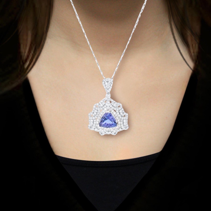 Photo 2 of 5.07ct Tanzanite and 2.30ctw Diamond 14K White Gold Pendant w. MSRP Appraisal. NK008284