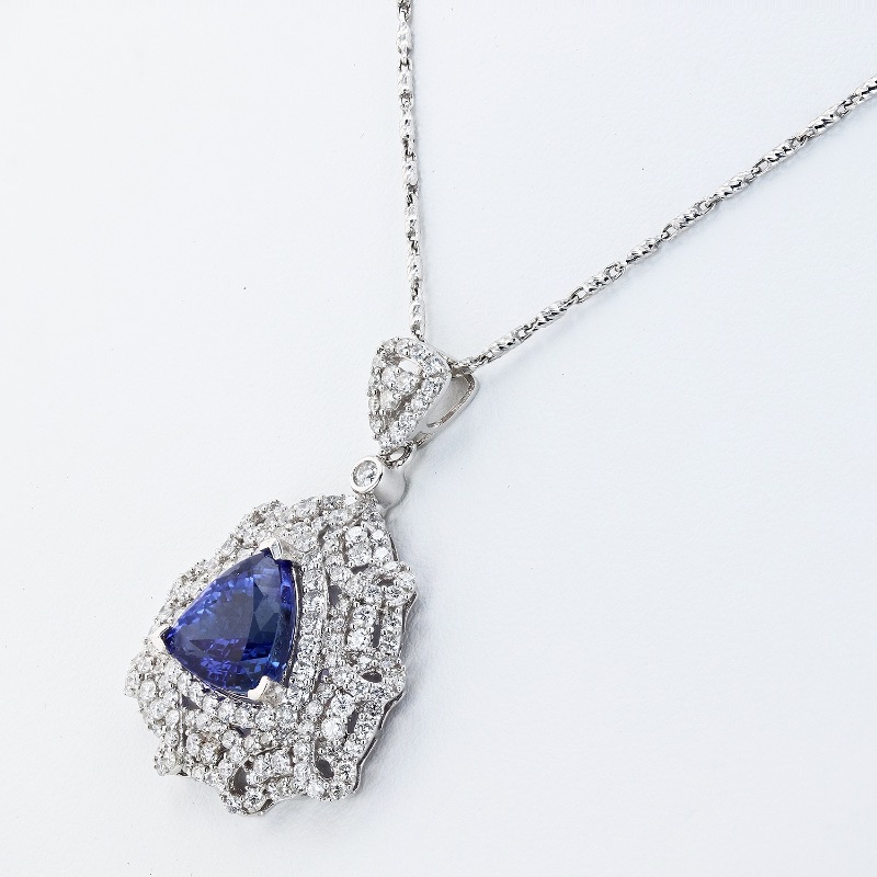 Photo 4 of 5.07ct Tanzanite and 2.30ctw Diamond 14K White Gold Pendant w. MSRP Appraisal. NK008284