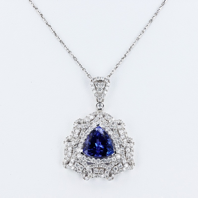 Photo 1 of 5.07ct Tanzanite and 2.30ctw Diamond 14K White Gold Pendant w. MSRP Appraisal. NK008284