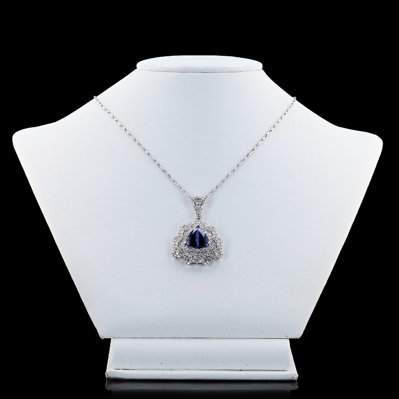 Photo 3 of 5.07ct Tanzanite and 2.30ctw Diamond 14K White Gold Pendant w. MSRP Appraisal. NK008284