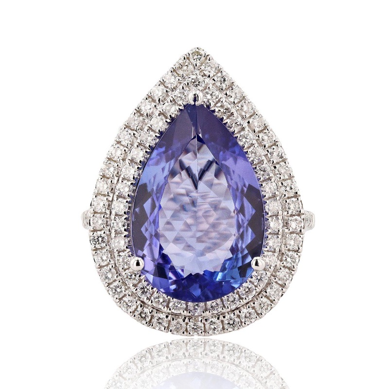 Photo 1 of 7.04ct Tanzanite and 1.09ctw Diamond 14K White Gold Ring W. MSRP Appraisal (Approx Size 6-7). RN026774