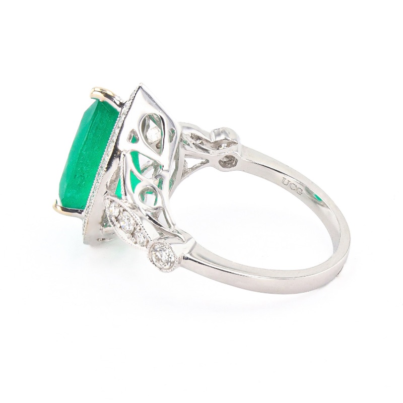 Photo 3 of 3.94ct Emerald and 0.53ctw Diamond 18K White Gold Ring w. MSRP Appraisal. RN020680