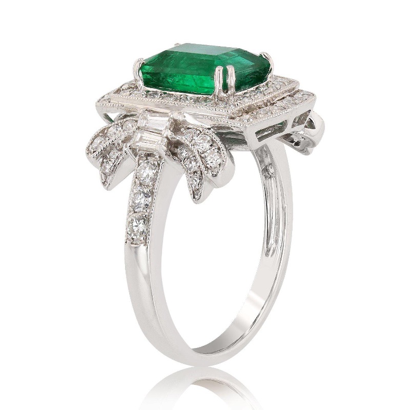 Photo 3 of 2.44ct Emerald and 1.04ctw Diamond Platinum Ring W. MSRP Appraisal. (Approx Size 6-7). RN025165