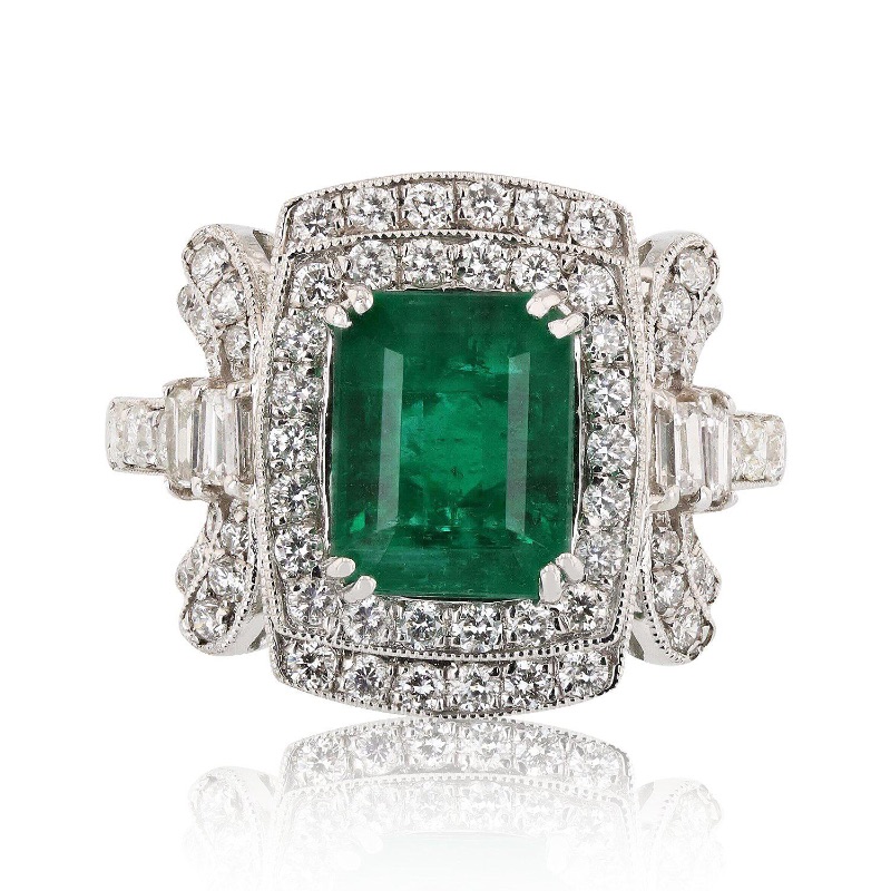 Photo 1 of 2.44ct Emerald and 1.04ctw Diamond Platinum Ring W. MSRP Appraisal. (Approx Size 6-7). RN025165