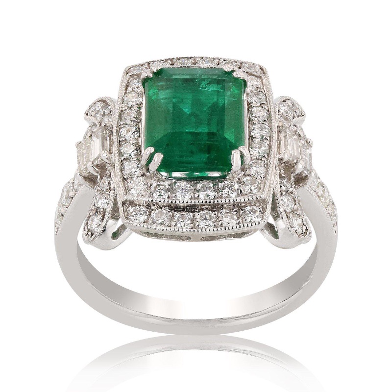 Photo 1 of 2.44ct Emerald and 1.04ctw Diamond Platinum Ring W. MSRP Appraisal. (Approx Size 6-7). RN025165