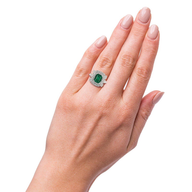 Photo 4 of 2.44ct Emerald and 1.04ctw Diamond Platinum Ring W. MSRP Appraisal. (Approx Size 6-7). RN025165