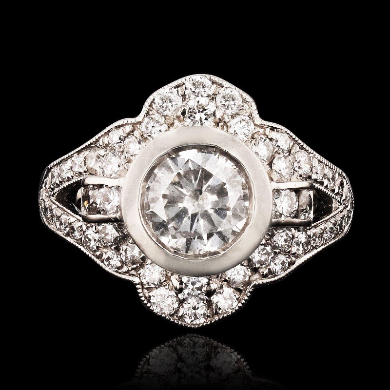 Photo 2 of 1.21ct CENTER Diamond Platinum Ring (2.29ctw Diamonds) w. MSRP Appraisal (Approx. Size 6-7)  RN026157