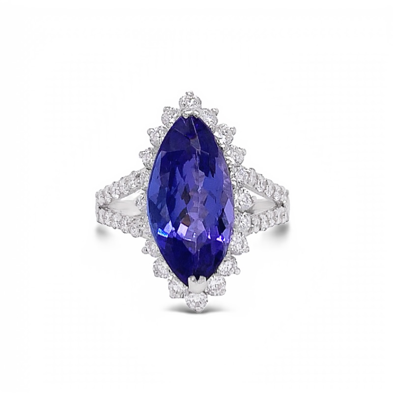 Photo 1 of 4.11ct Tanzanite and 1.05ctw Diamond Platinum Ring w. MSRP Appaisal. (Approx Size 6-7). RN027353