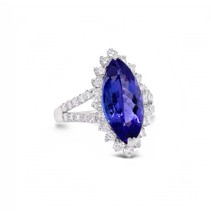 Photo 2 of 4.11ct Tanzanite and 1.05ctw Diamond Platinum Ring w. MSRP Appaisal. (Approx Size 6-7). RN027353