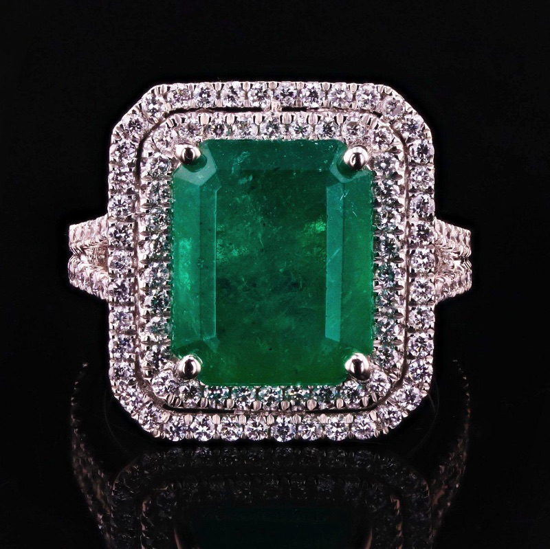 Photo 1 of 6.48ct Emerald and 1.03ctw Diamond Platinum Ring (GIA CERTIFIED) w. MSRP Appraisal (Approx Size 6-7). RN032487