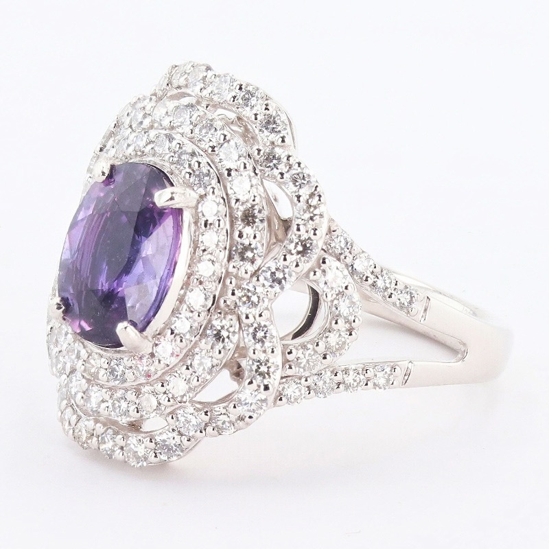 Photo 1 of 2.18ct UNHEATED Pinkish Purple and 1.29ctw Diamond Platinum Ring (GIA CERTIFIED) w. MSRP Appraisal (Approx. Size 6-7). RN036094