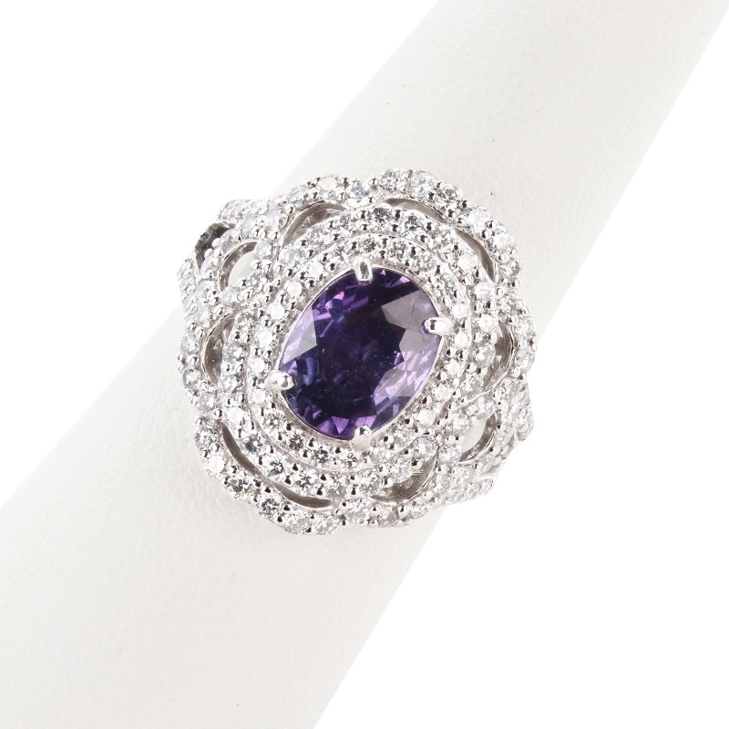 Photo 2 of 2.18ct UNHEATED Pinkish Purple and 1.29ctw Diamond Platinum Ring (GIA CERTIFIED) w. MSRP Appraisal (Approx. Size 6-7). RN036094