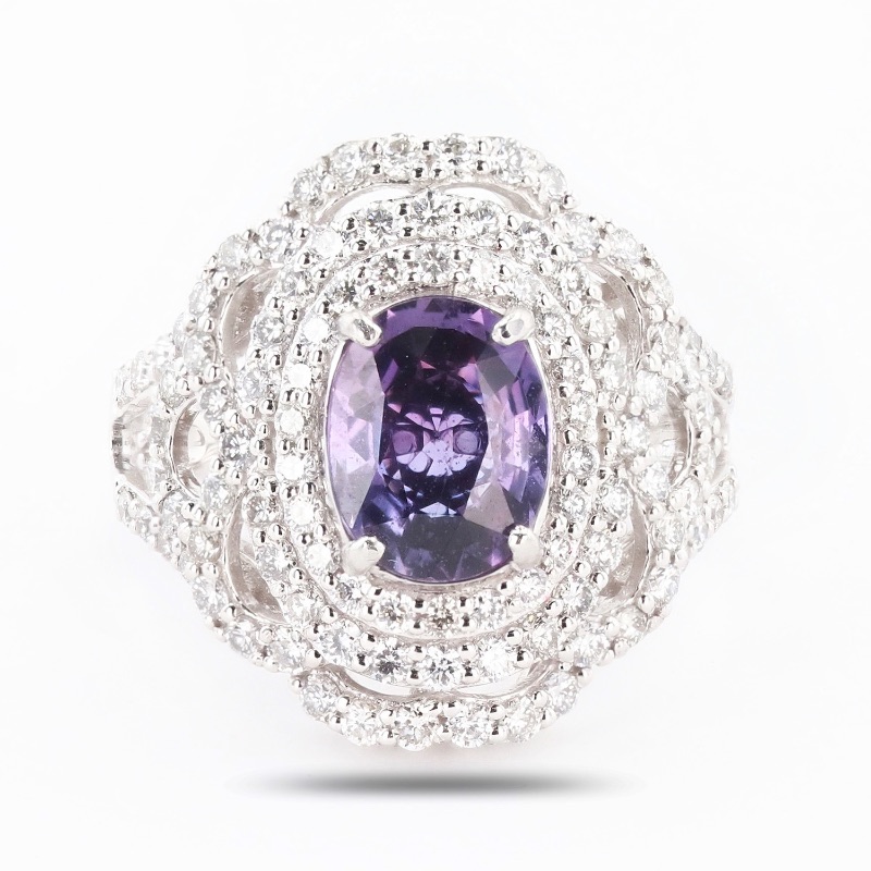 Photo 3 of 2.18ct UNHEATED Pinkish Purple and 1.29ctw Diamond Platinum Ring (GIA CERTIFIED) w. MSRP Appraisal (Approx. Size 6-7). RN036094