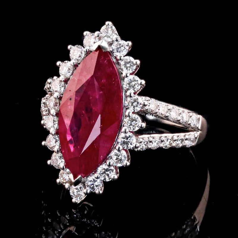Photo 1 of 3.73ct Ruby and 1.06ctw Diamond Platinum Ring (GIA CERTIFIED) w. MSRP Appraisal. (Approx. Size 6-7). RN033737