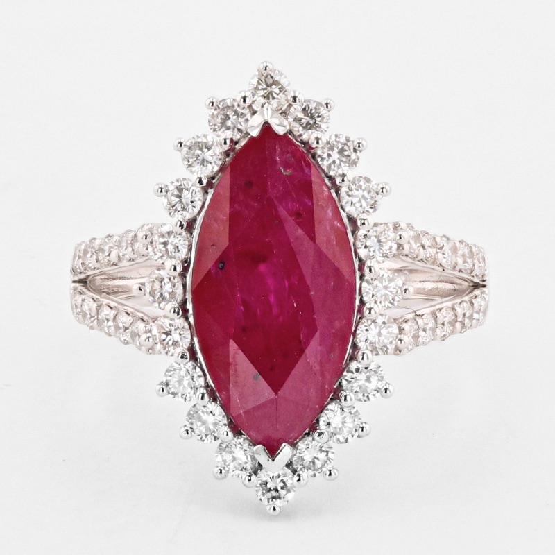 Photo 1 of 3.73ct Ruby and 1.06ctw Diamond Platinum Ring (GIA CERTIFIED) w. MSRP Appraisal. (Approx. Size 6-7). RN033737