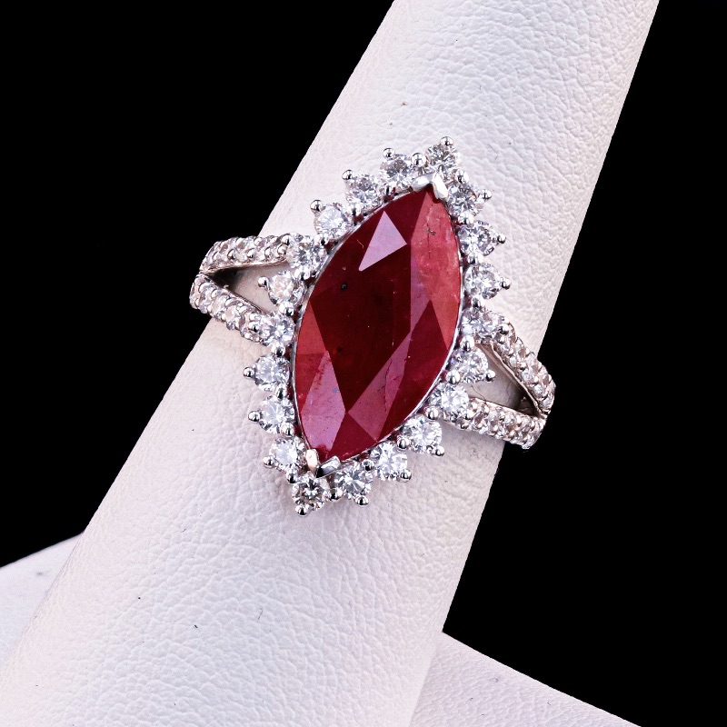 Photo 3 of 3.73ct Ruby and 1.06ctw Diamond Platinum Ring (GIA CERTIFIED) w. MSRP Appraisal. (Approx. Size 6-7). RN033737