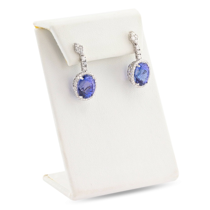 Photo 2 of 12.55ctw Tanzanite and 1.15ctw Diamond 18K White Gold Dangle Earrings w. MSRP Appraisal  ER006990