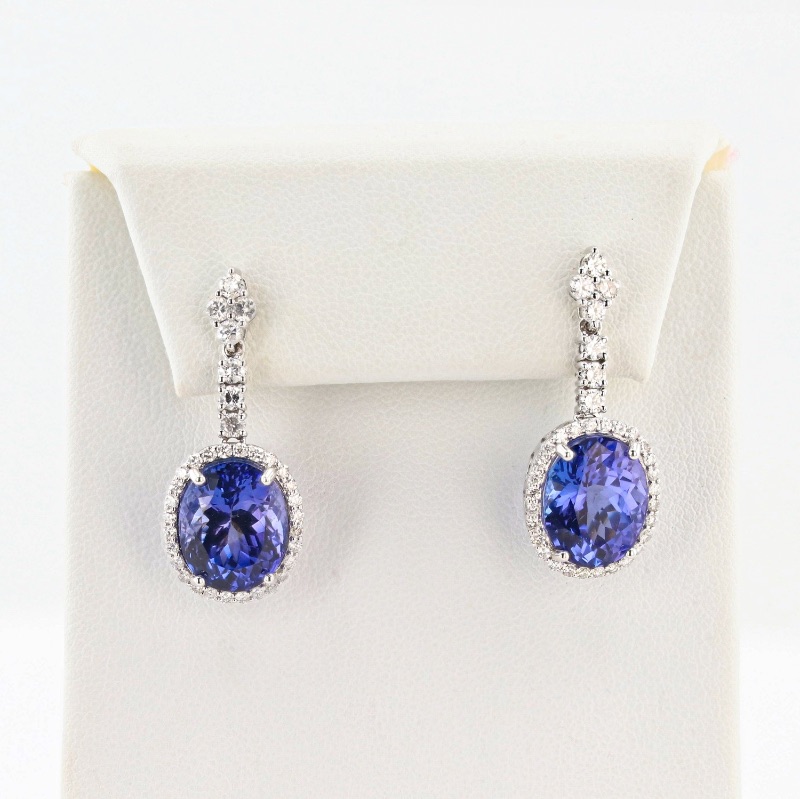 Photo 1 of 12.55ctw Tanzanite and 1.15ctw Diamond 18K White Gold Dangle Earrings w. MSRP Appraisal  ER006990