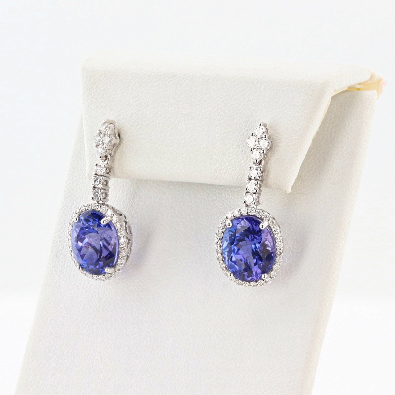 Photo 4 of 12.55ctw Tanzanite and 1.15ctw Diamond 18K White Gold Dangle Earrings w. MSRP Appraisal  ER006990