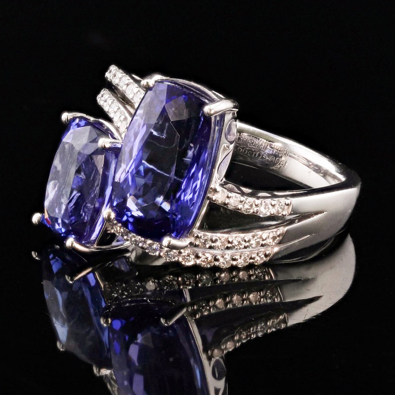 Photo 3 of 7.66ctw Tanzanite and 0.30ctw Diamond Platinum Ring w. MSRP Appraisal (Approx. Size 6-7). RN033465