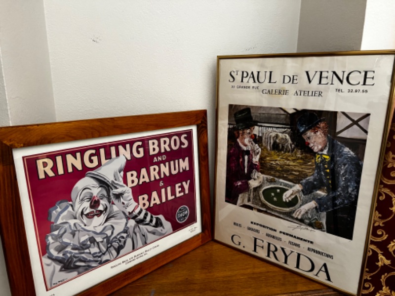 Photo 1 of FRAMED "RINGLING BROS. & BARNUM BAILEY PRINT POSTER 919/1000 & FRAMED "TWO CLOWNS" PRINT POSTER SIGNED BY G. FRYDA