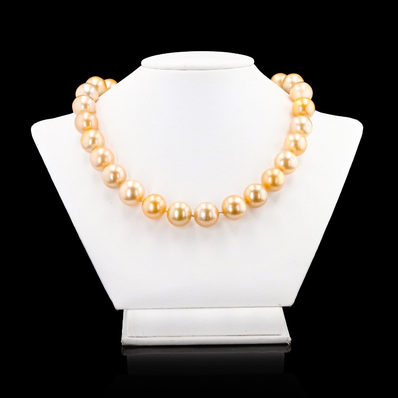 Photo 1 of 12MM to 14MM GOLDEN South Sea Cultured Pearl Necklace with 14K Yellow Gold Clasp (GIA CERTIFIED) W. MSRP Appraisal  NK015815