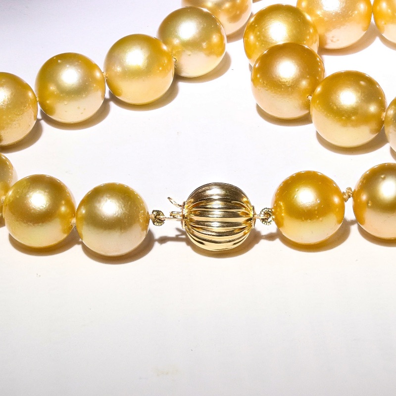 Photo 2 of 12MM to 14MM GOLDEN South Sea Cultured Pearl Necklace with 14K Yellow Gold Clasp (GIA CERTIFIED) W. MSRP Appraisal  NK015815