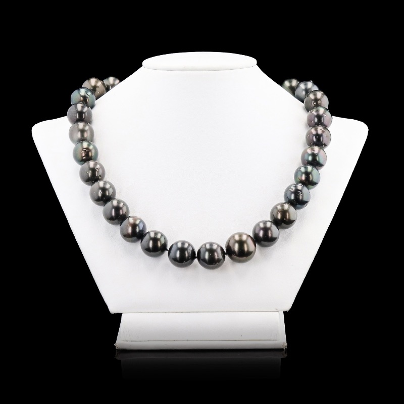 Photo 1 of 14MM to 16MM Tahitial Cultured Pearl Necklace with 14K White Gold Clasp (GIA CERTIFIED) w MSRP Appraisal  NK015788