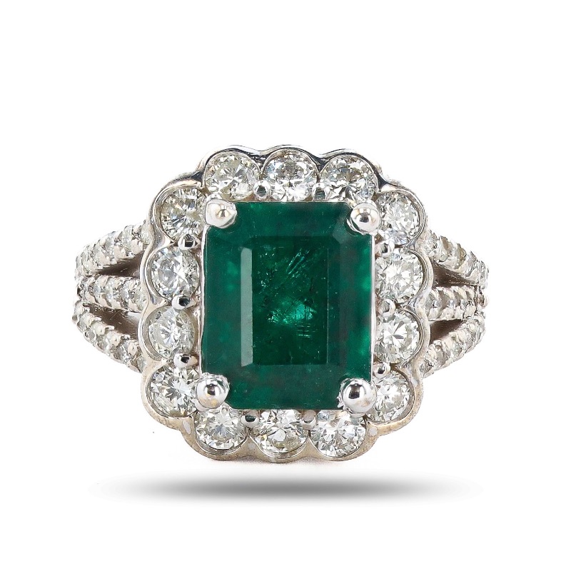 Photo 1 of 3.79ct Emerald and 1.34ctw Diamond 14K White Gold Ring W MSRP APPRAISAL (APPROX SIZE 6-7)  RN035830