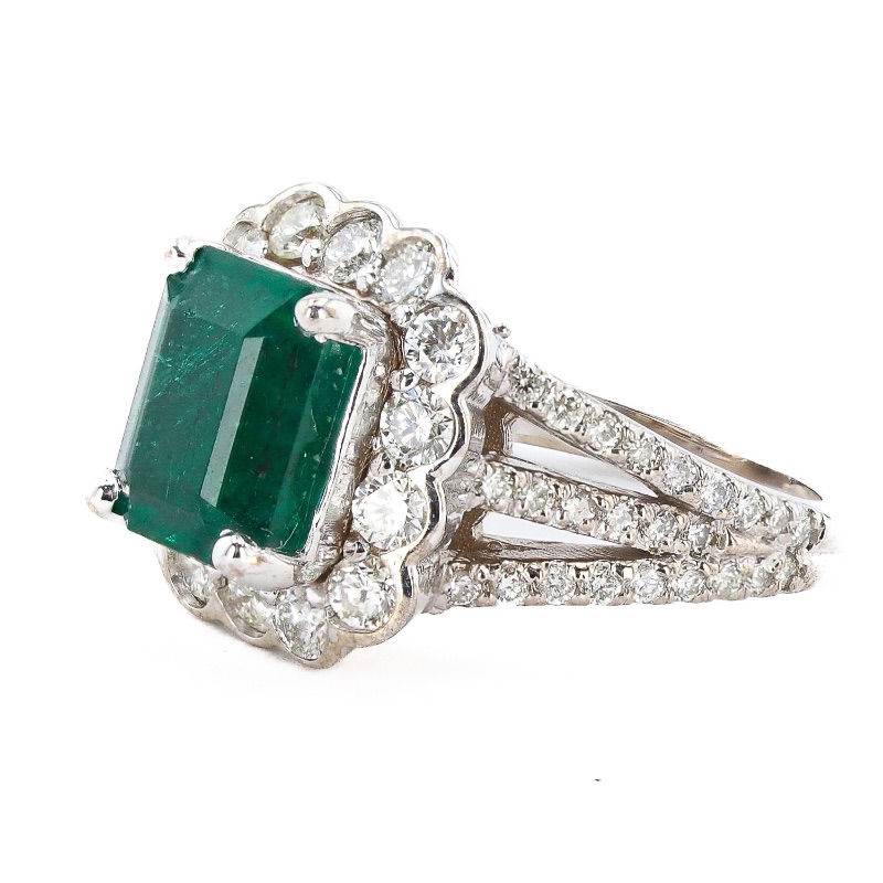 Photo 2 of 3.79ct Emerald and 1.34ctw Diamond 14K White Gold Ring W MSRP APPRAISAL (APPROX SIZE 6-7)  RN035830