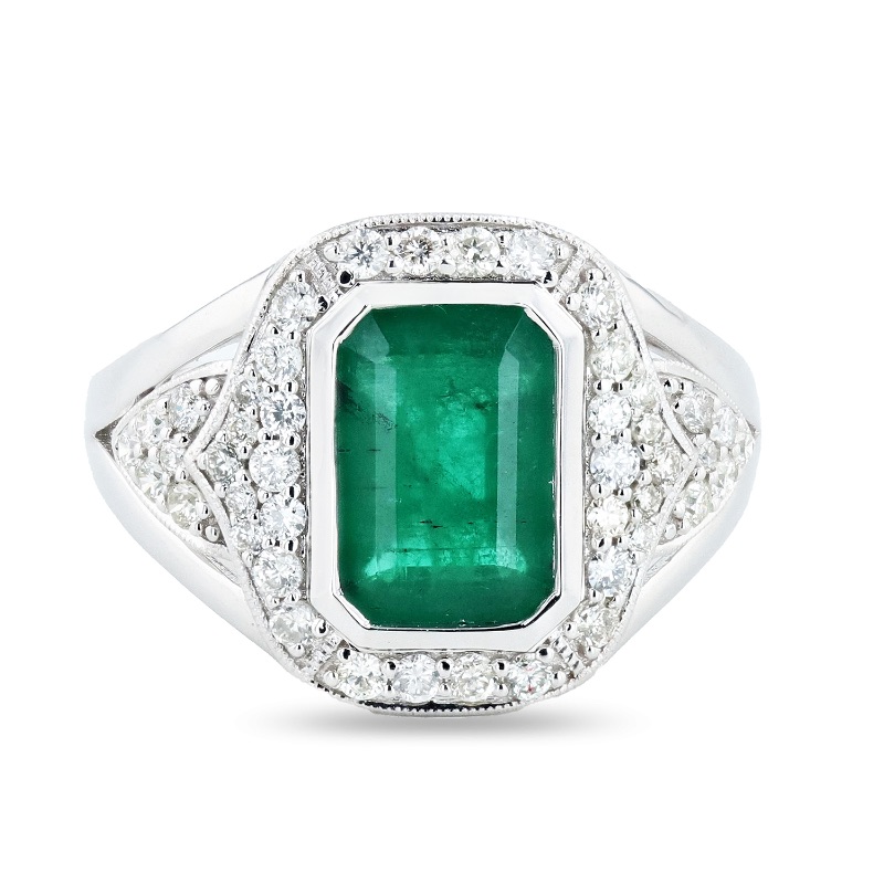 Photo 1 of 2.51ct Emerald and 0.55ctw Diamond 18K White Gold Ring W. MSRP APPRAISAL (APPROX SIZE 6-7)  RN033396