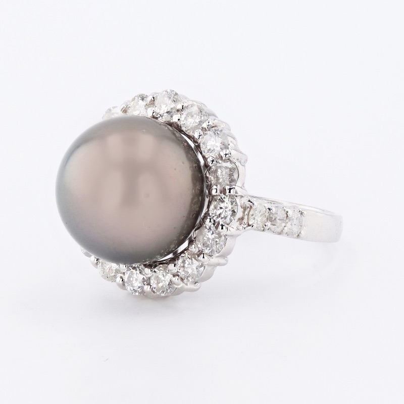 Photo 1 of 12.5mm Tahitian Pearl and 1.54ctw Diamond 14K White Gold Ring W. MSRP APPRAISAL (APPROX. SIZE 6-7)  RN020162