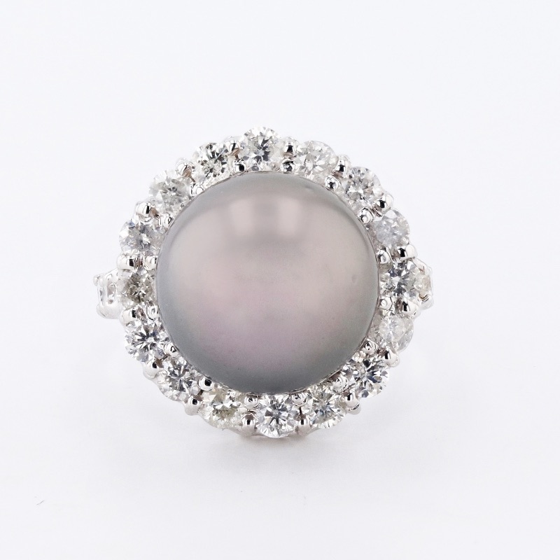 Photo 2 of 12.5mm Tahitian Pearl and 1.54ctw Diamond 14K White Gold Ring W. MSRP APPRAISAL (APPROX. SIZE 6-7)  RN020162