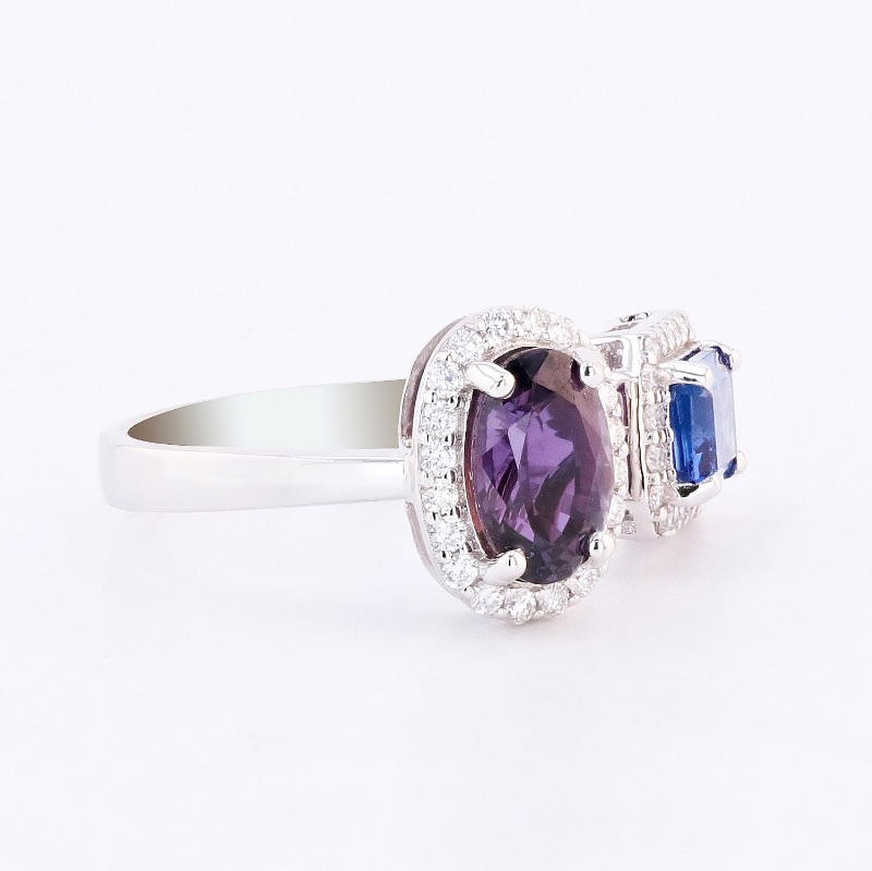 Photo 3 of 3.01ctw Blue and Bluish Purple Sapphire and 0.30ctw Diamond 18K White Gold Ring W MSRP APPRAISAL (APPROX. SIZE 6-7) RN032567