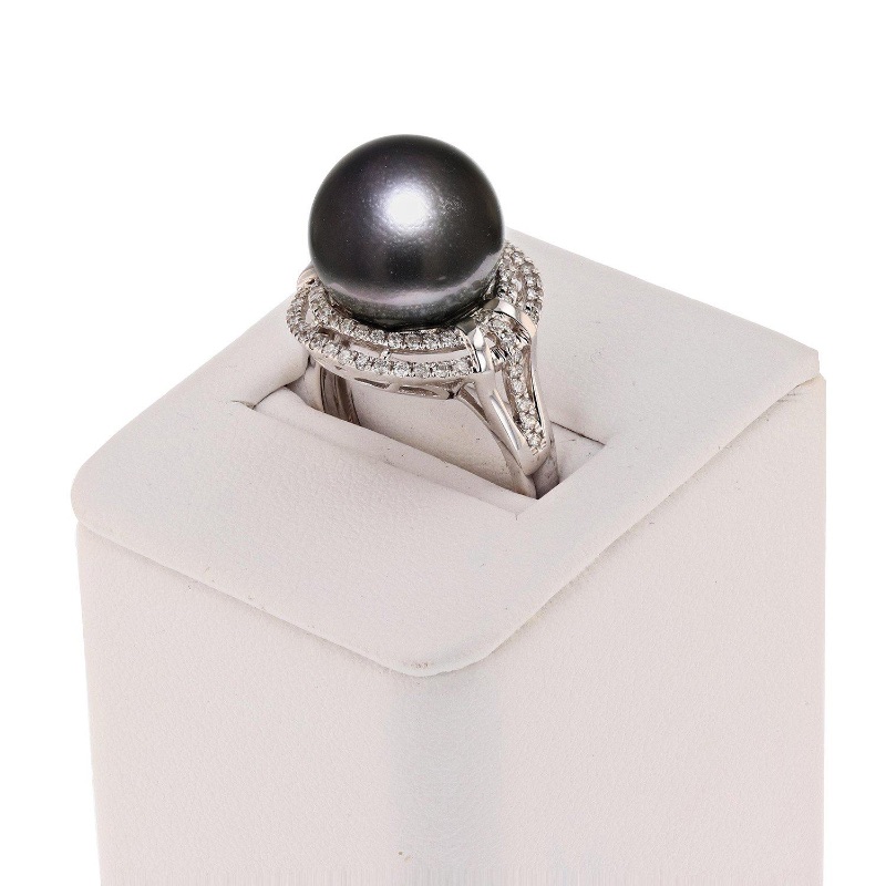 Photo 3 of 13mm Tahitian Pearl and 0.43ctw Diamond Platinum Ring W MSRP APPRAISAL (APPROX. SIZE 6-7)  RN028906