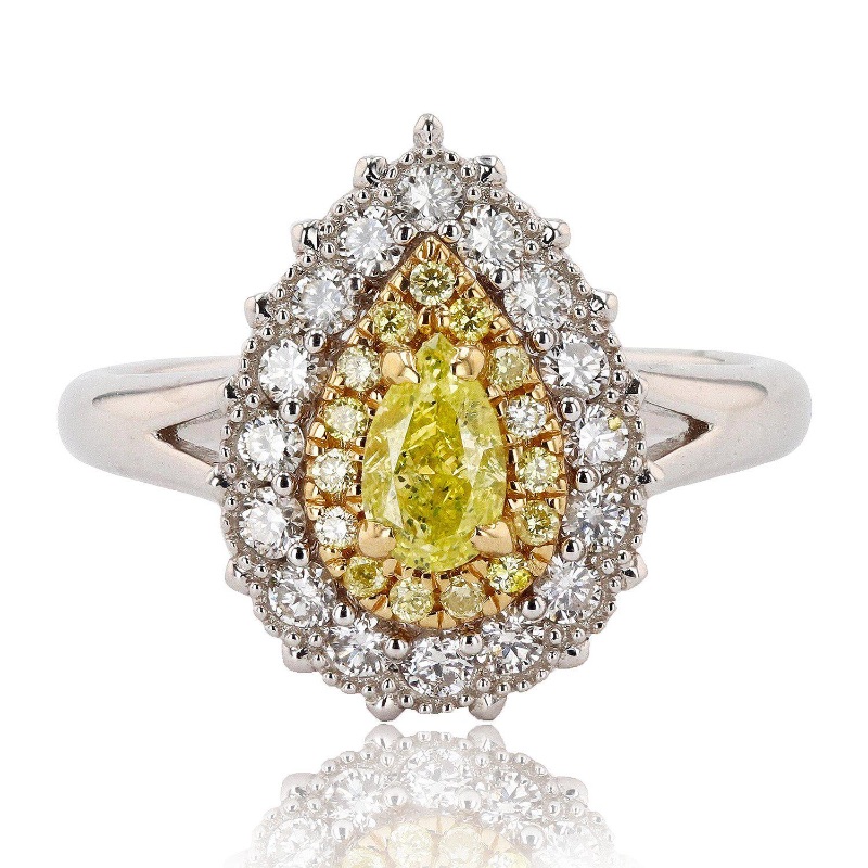 Photo 2 of 0.42ct Fancy Yellow CENTER Diamond 14K Yellow and White Gold Ring (0.99ctw Diamonds) W MSRP APPRAISAL (APPROX. SIZE 6-7)  RN026383