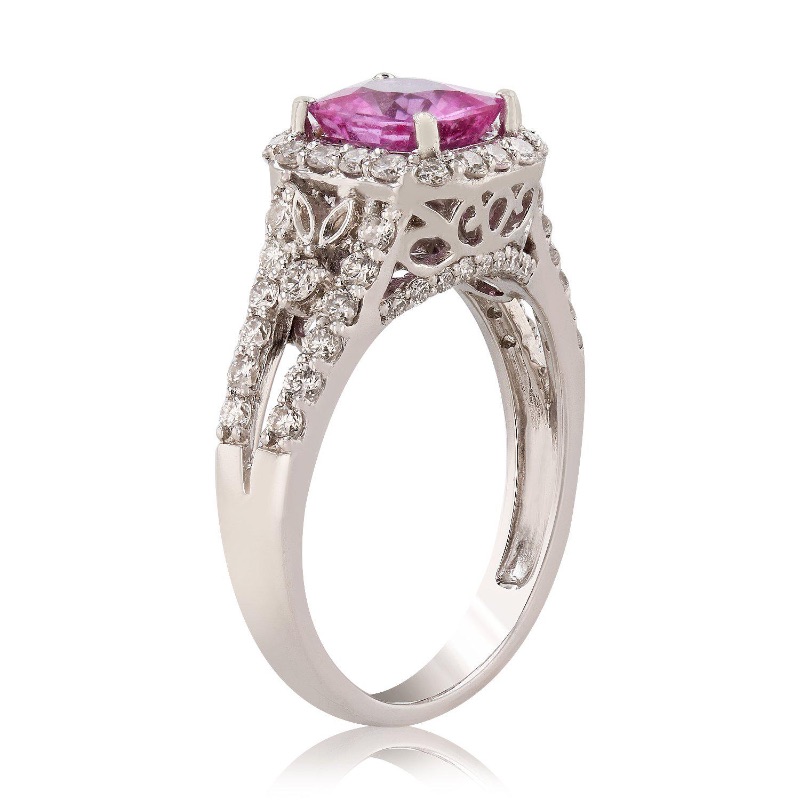 Photo 2 of 1.60ct Pink Sapphire and 0.76ctw Diamond Platinum Ring w. MSRP APPRAISAL (APPROX SIZE 6-7). RN023447