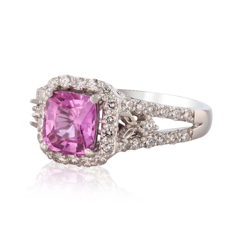 Photo 3 of 1.60ct Pink Sapphire and 0.76ctw Diamond Platinum Ring w. MSRP APPRAISAL (APPROX SIZE 6-7). RN023447