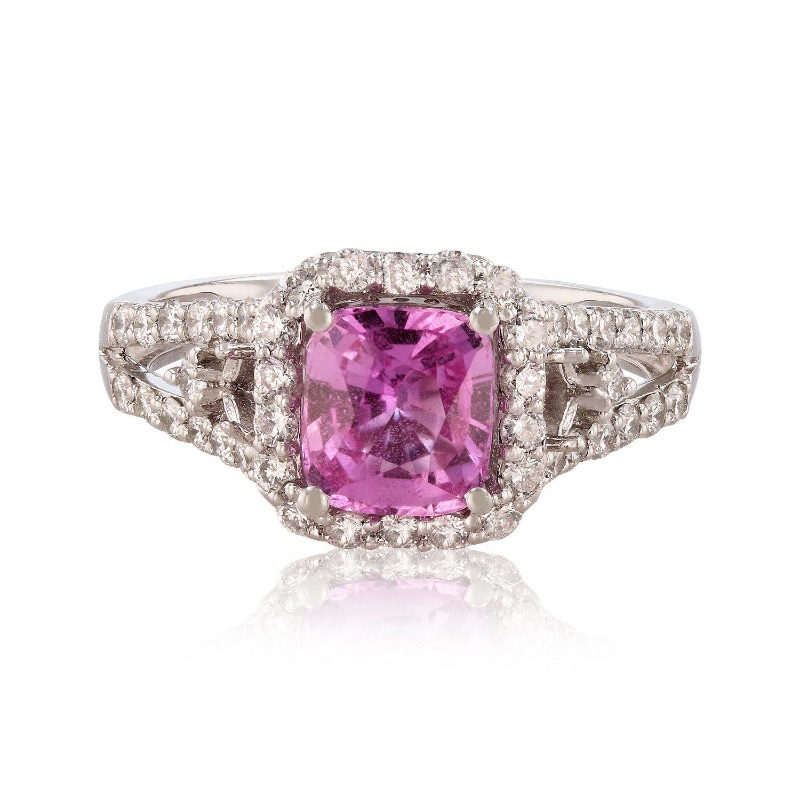 Photo 1 of 1.60ct Pink Sapphire and 0.76ctw Diamond Platinum Ring w. MSRP APPRAISAL (APPROX SIZE 6-7). RN023447