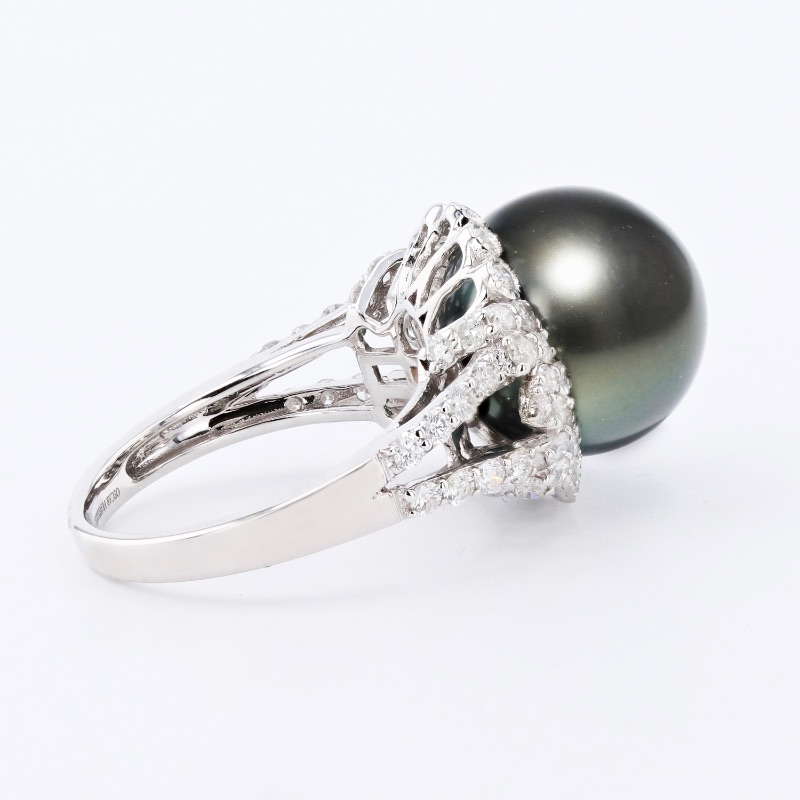 Photo 2 of 13mm Tahitian Pearl and 1.01ctw Diamond 18K White Gold Ring w. MSRP APPRAISAL (APPROX SIZE 6-7). RN031132