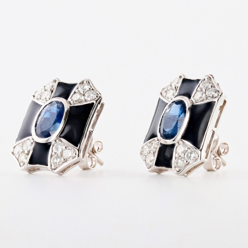 Photo 3 of 2.60ctw Blue Sapphire and 1.11ctw Diamond Platinum Earrings W MSRP APPRAISAL  ER006701