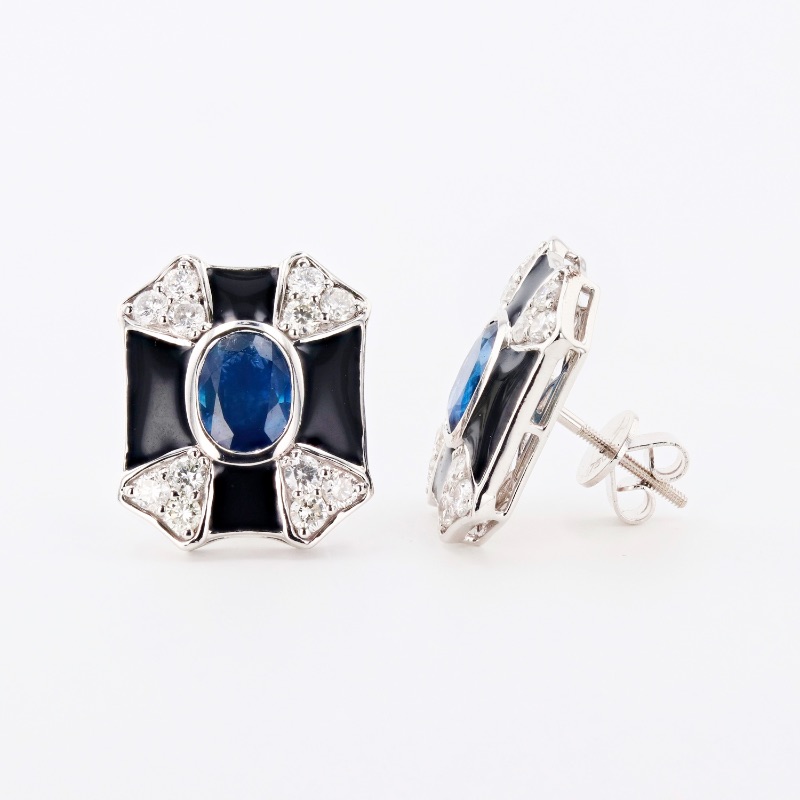 Photo 1 of 2.60ctw Blue Sapphire and 1.11ctw Diamond Platinum Earrings W MSRP APPRAISAL  ER006701