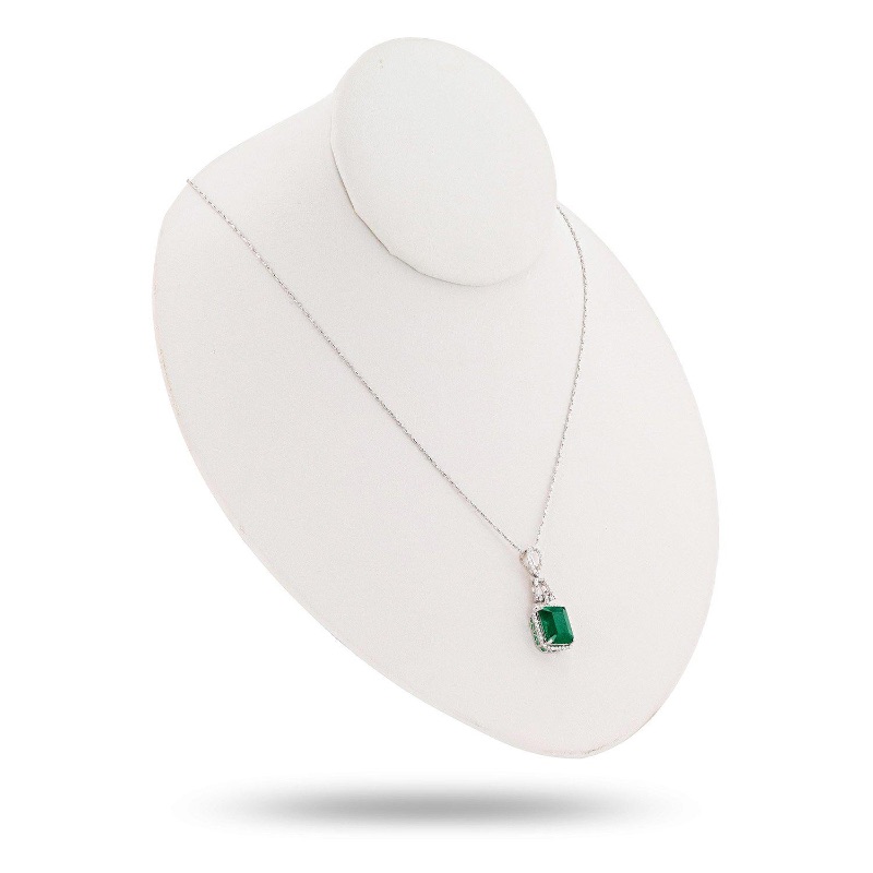 Photo 1 of 4.54ct Emerald and 0.31ctw Diamond 14K White Gold Pendant/Necklace w. MSRP APPRAISAL. NK12812